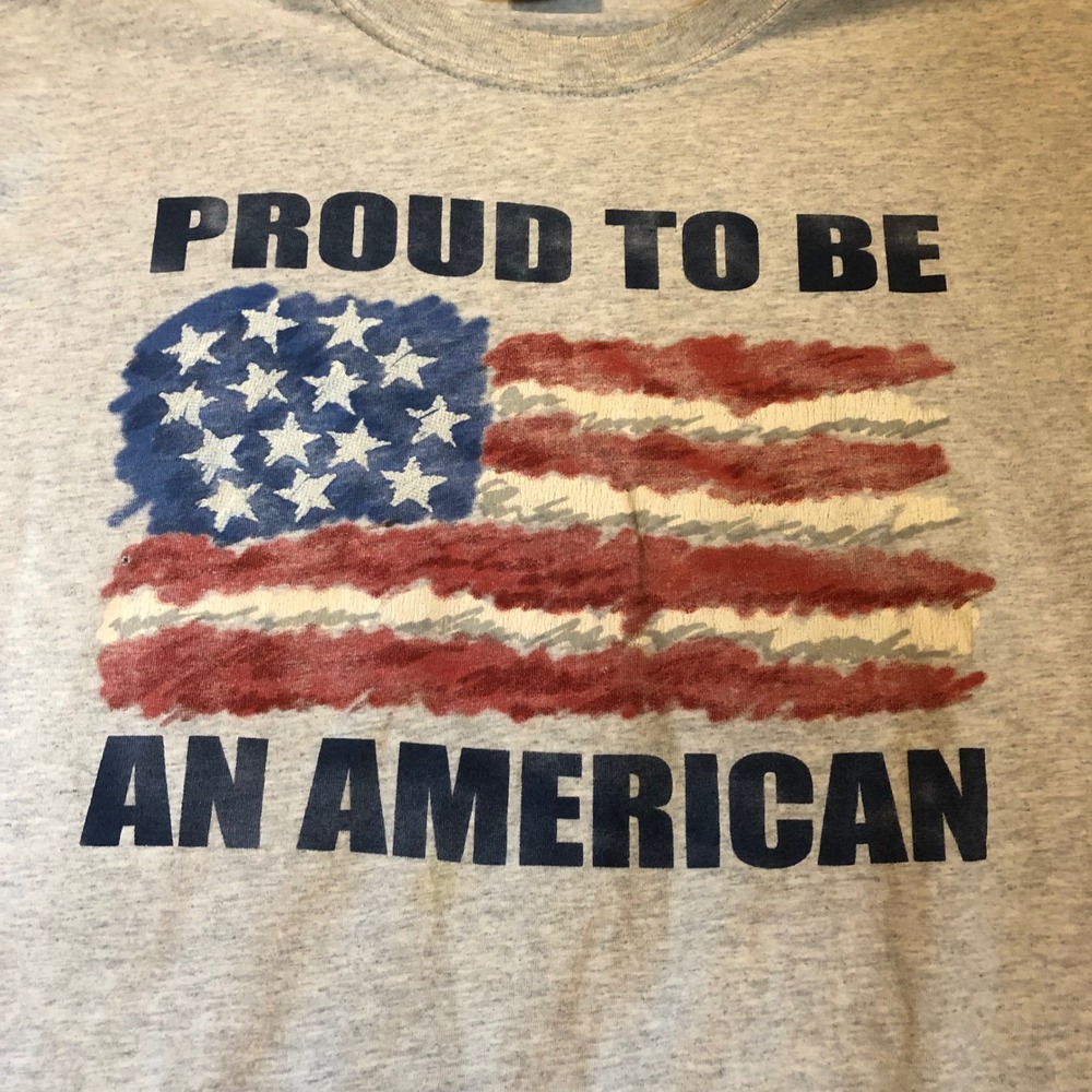 Vtg 90s All Sport Proud To Be An American USA Flag T Shirt XL Gray Single Stitch